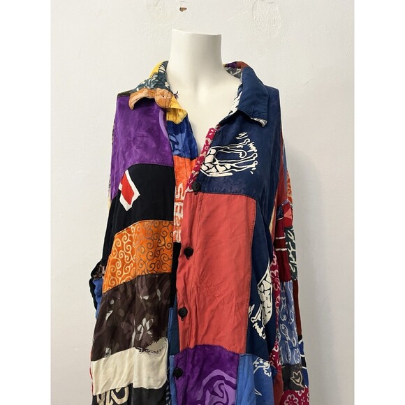 We Be Bop 2XL Funky Oversize Patchwork Swirl Groovy Animal Print Flora 90s Shirt - Picture 6 of 10